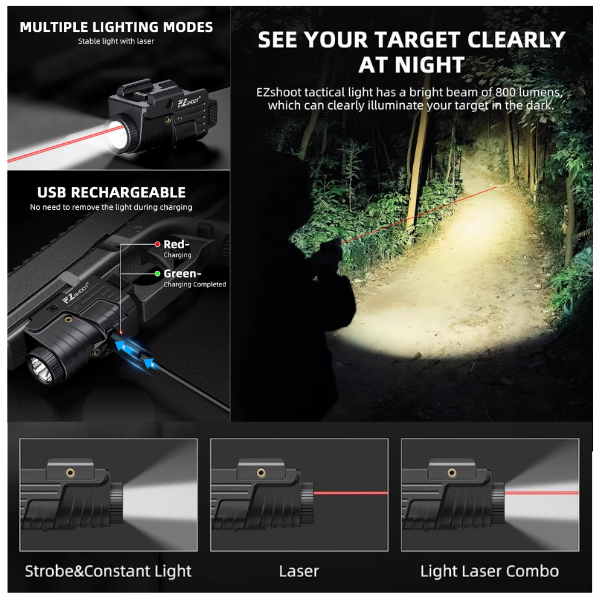 LINTERNA Y LASER ROJO P/ PISTOLA 800 LUM AOB00071101